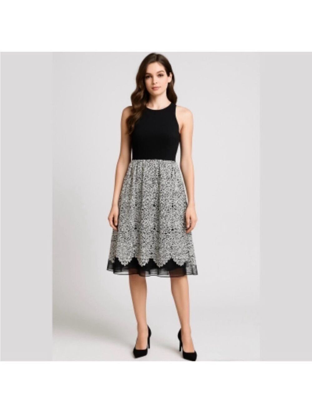 Taylor Black White Halter Neck Organza Scuba Dress Size 10